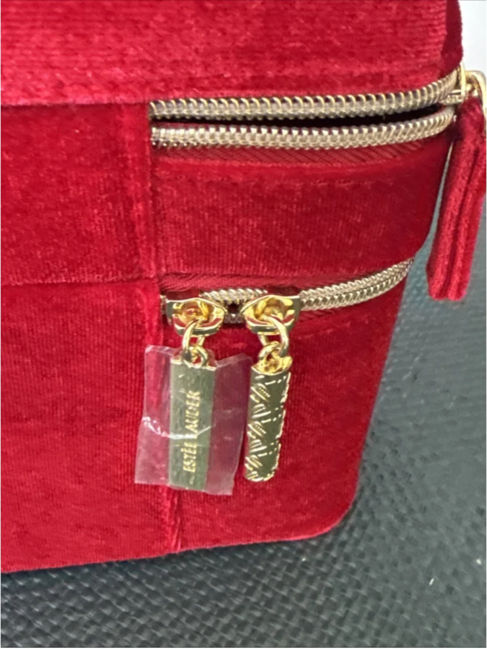 Estee Lauder Red Velvet Bow Accented Cosmetic Makeup Bag Travel Case NWOT